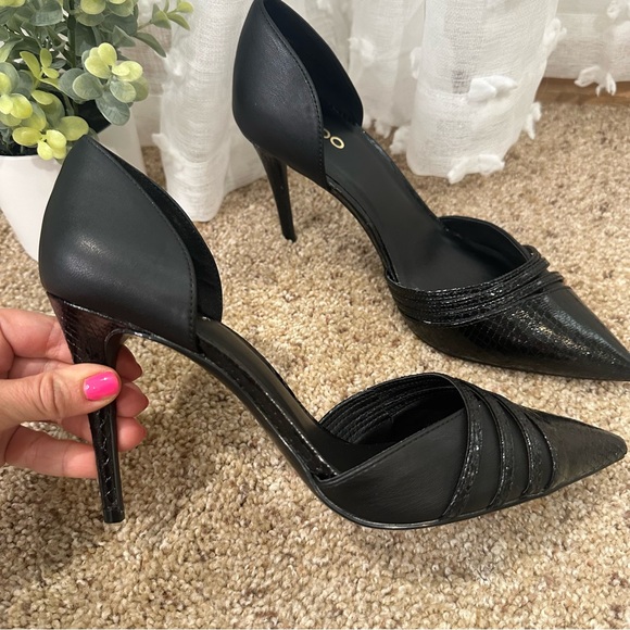 Aldo Caryy Black Faux Leather Snakeskin Stiletto Pump Heels - Picture 7 of 10